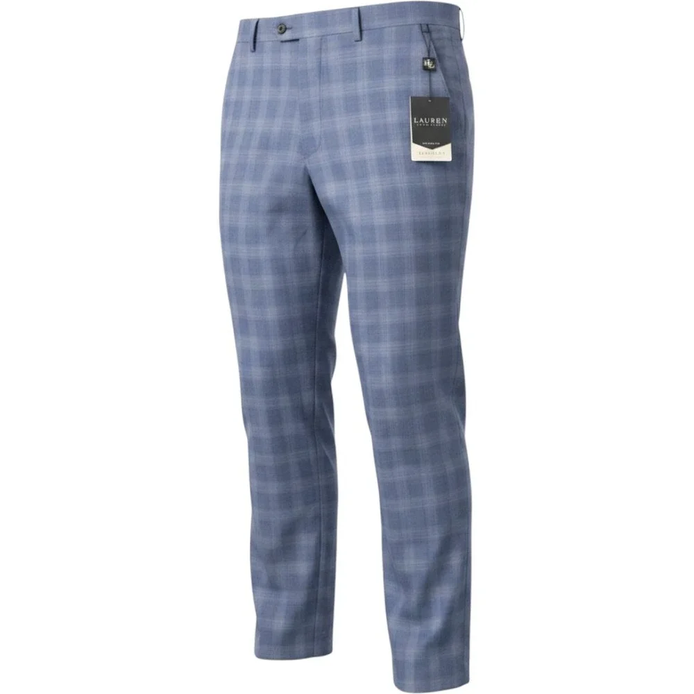 Lauren Ralph Lauren Mens Ultraflex Blue Plaid Suit Trousers Edgewood 42W x 32L